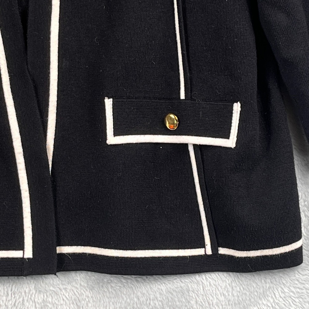 Evan Picone Womens M Open Cardigan Sweater Black White Trim Pockets Classic - Picture 3 of 8